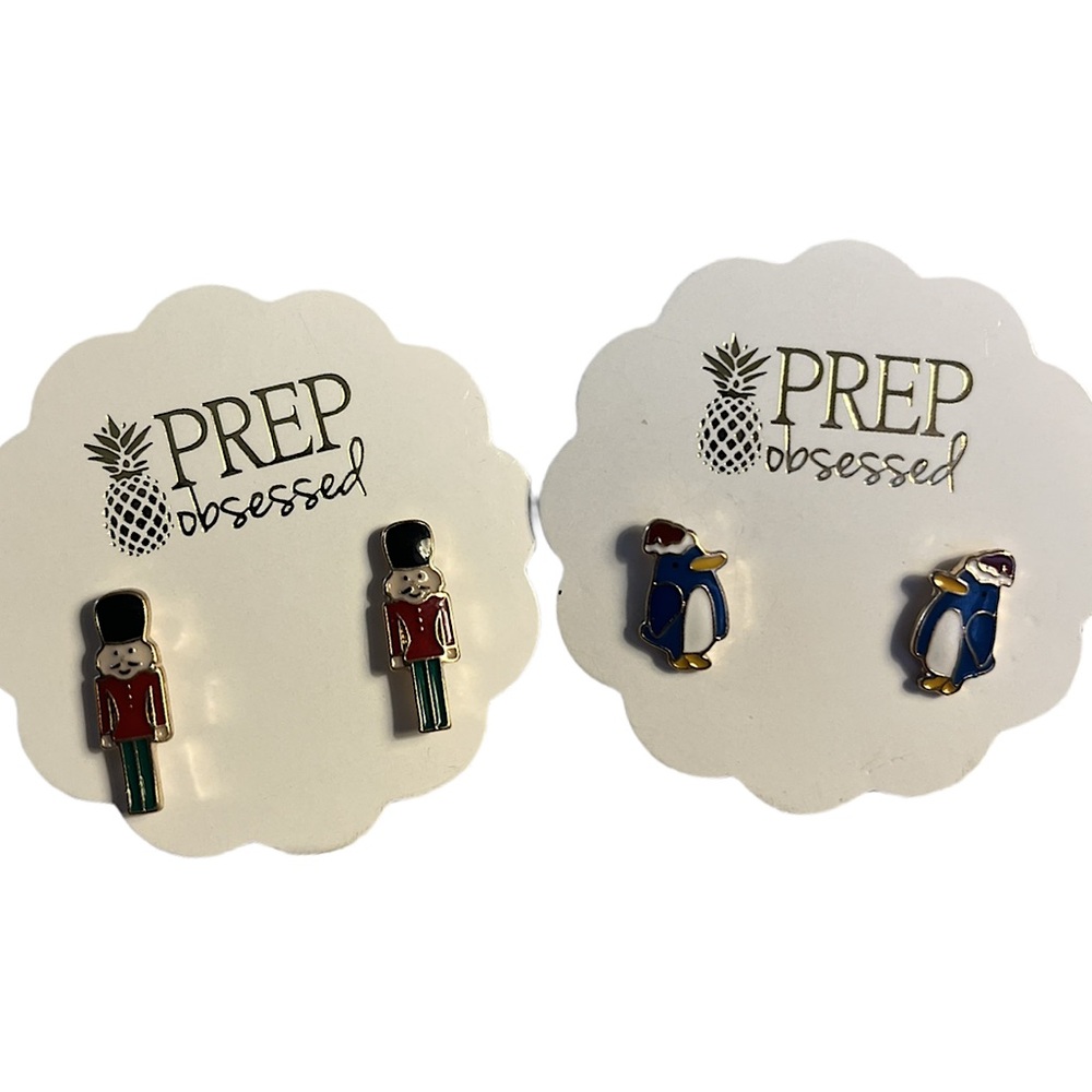 Prep Obsessed Earrings Nutcracker and Penguin Stud Earrings NWT